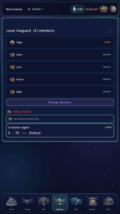 Helion alliance roster and war council