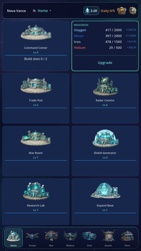Helion base — command center and resource production