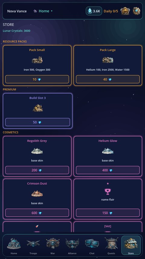Helion store with crystals and cosmetics